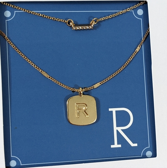 Women's Initial Letter "R" Pendant Necklace Set, 2 PC Set, Gold Tone, NEW - Picture 3 of 3